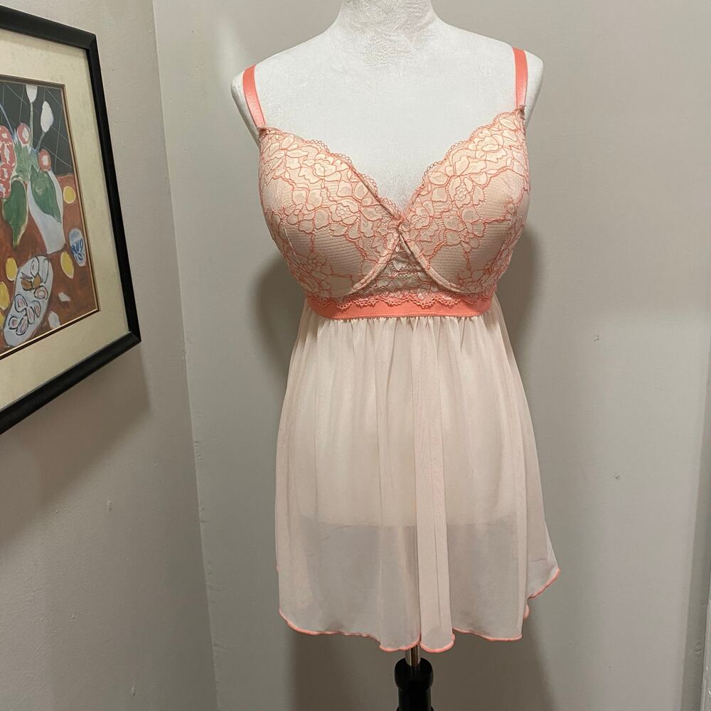 Peaches and Cream Negligee  Plus Size 1X Padded Bra  Sexy Babydoll Nightie